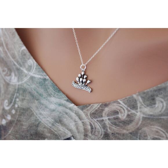 Sterling Silver Happy Birthday Balloon Necklace, Birthday Balloons Necklace - Picture 3 of 3